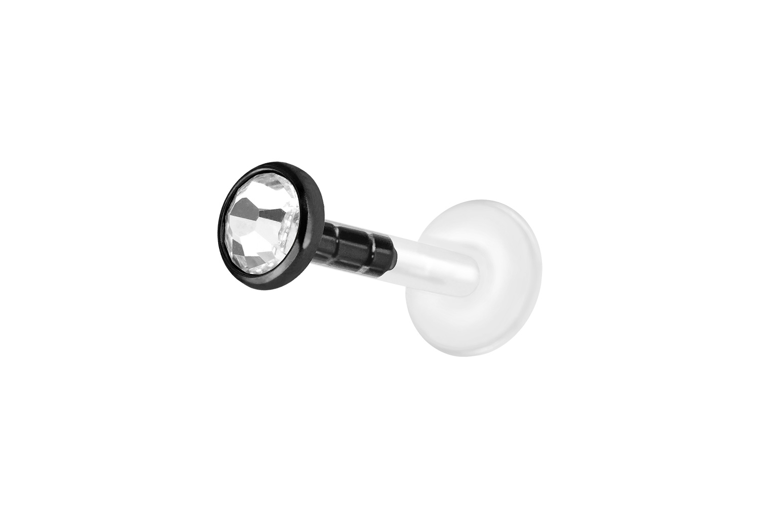 PMFK Labret Piercing mit Plug-in System + Chirurgenstahl-Aufsatz FLACHER KRISTALL
